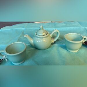 3 pc NEW Miniature Teal Tea Set NWT Food & Dishwasher Safe